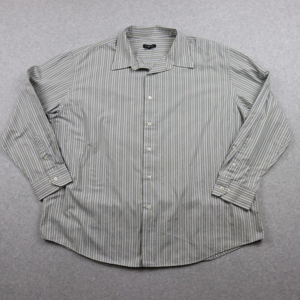 Van Heusen Shirt Mens 2XL XXL 18-18.5 Dress Button Up Gray Striped Long Sleeve